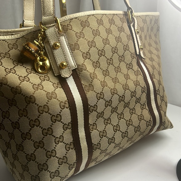 Gucci canvas Jackie tote bag with white leather - Picture 10 of 15
